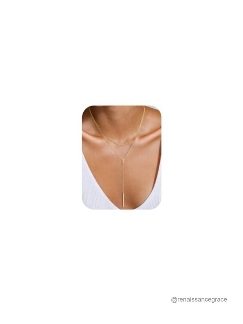 14K-Gold-Plated Layered Lariat Necklace for Women Y-Shaped Lobster Clasp